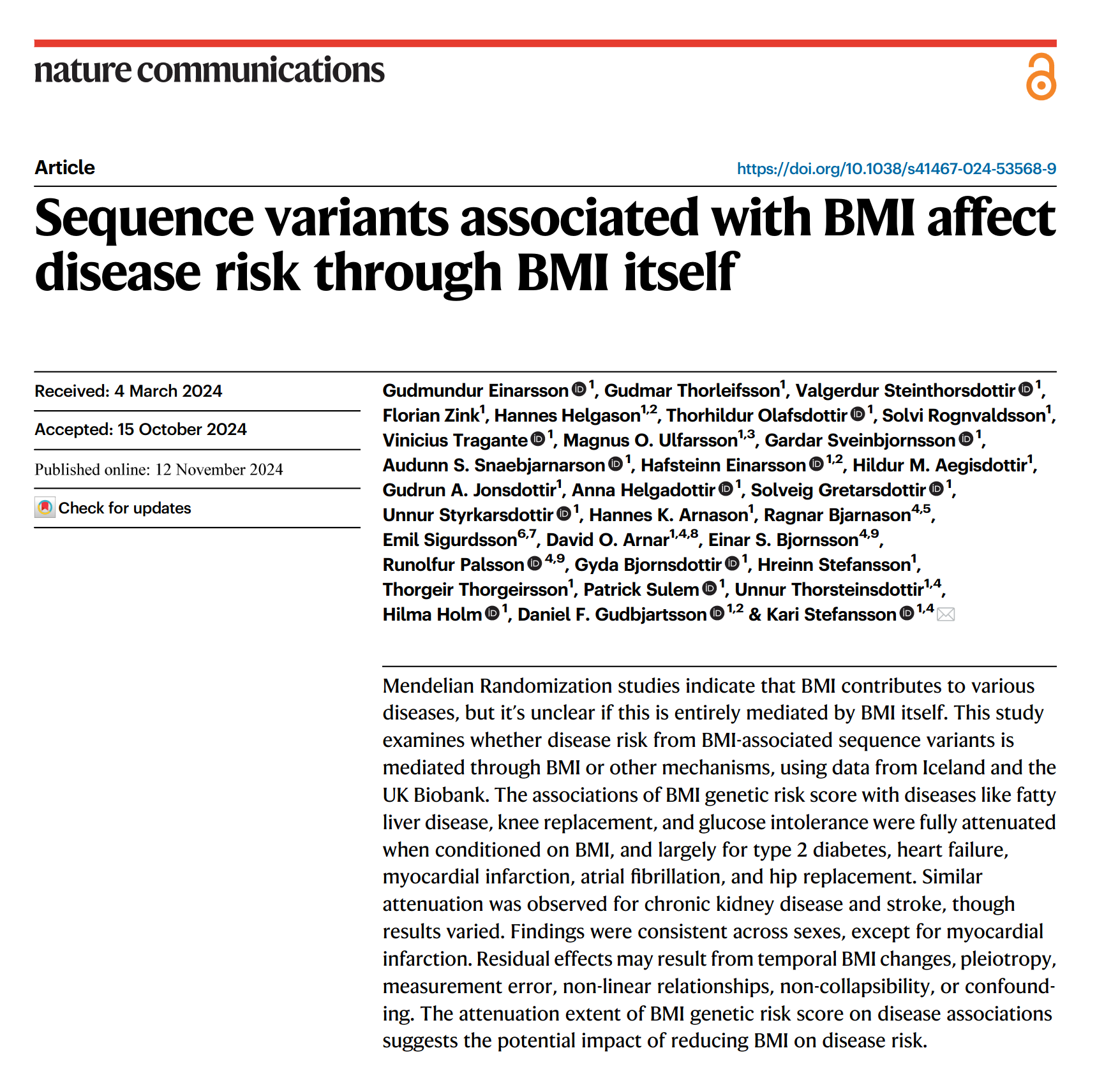 Nature communications article on BMI risk