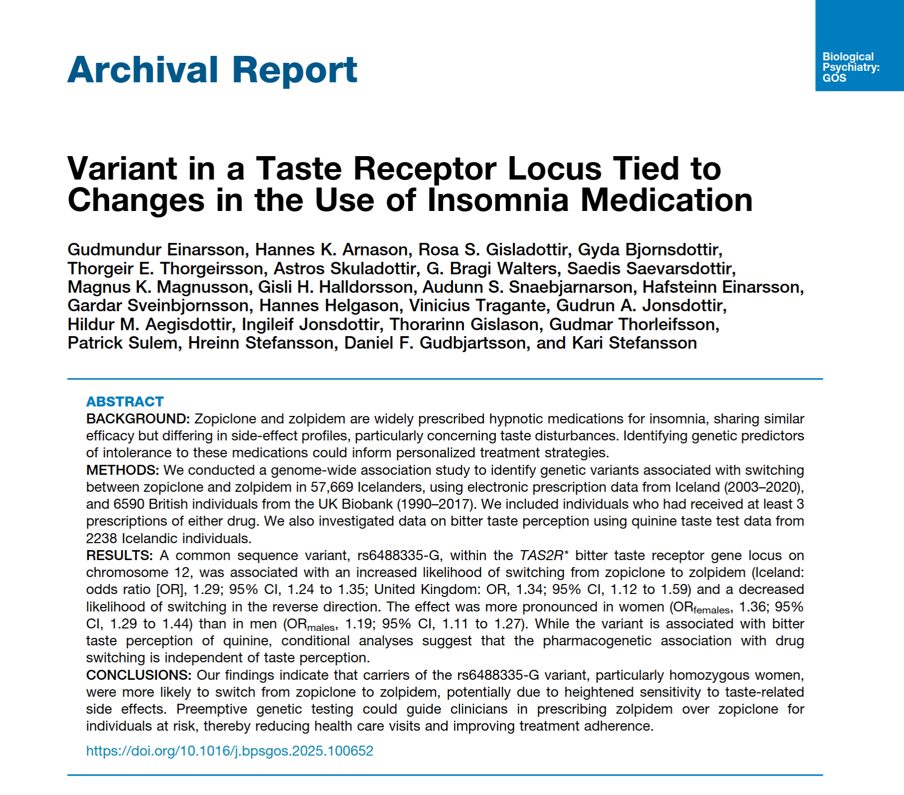 Article on pharmacogenetic association